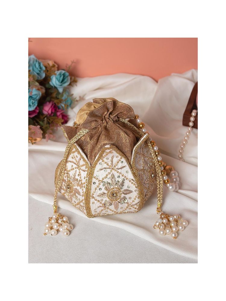 SWISNI Womens Off White Embroidered Potli Bag-picture-25