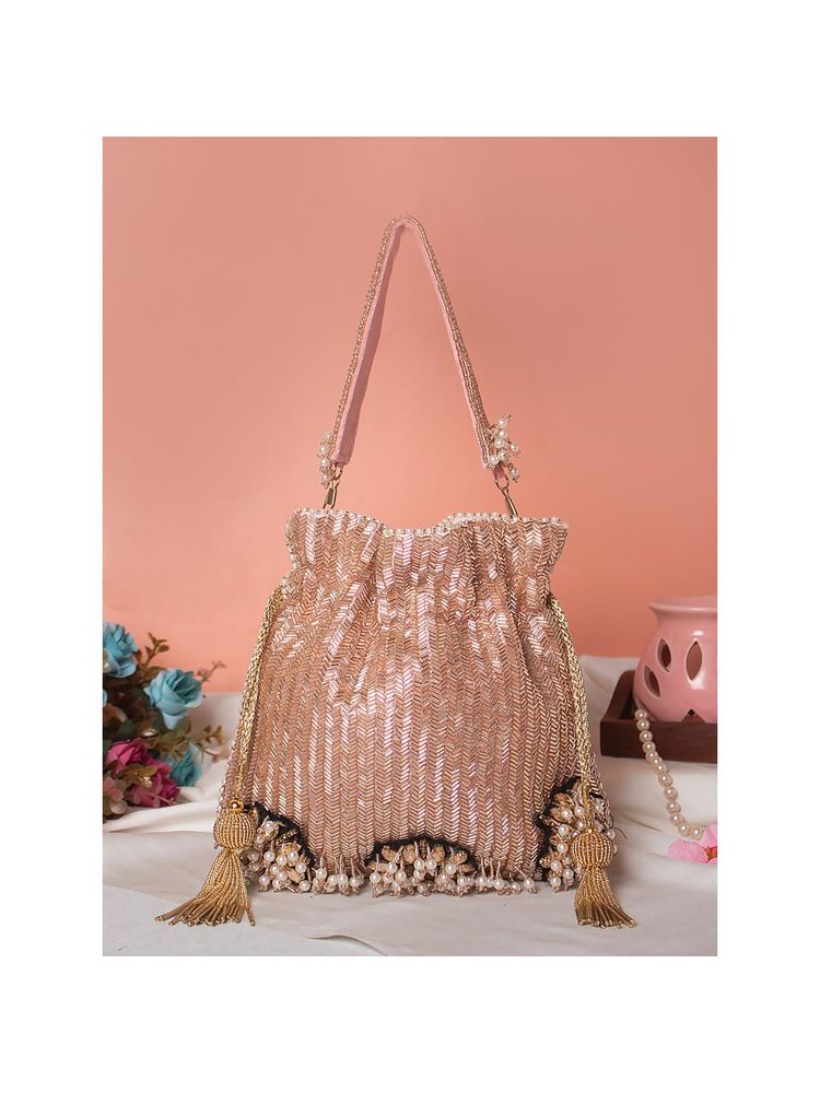 SWISNI Womens Rose Gold Embroidered Potli Bag-picture-22