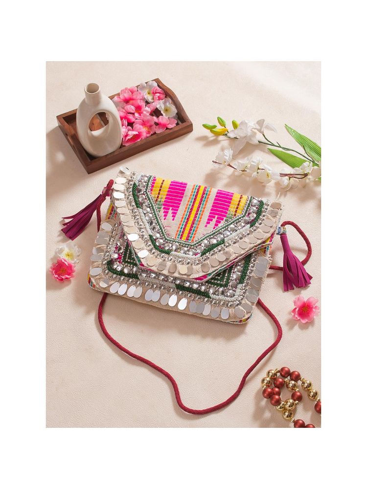 SWISNI Womens Pink Embroidered Boho Sling Bag-picture-13