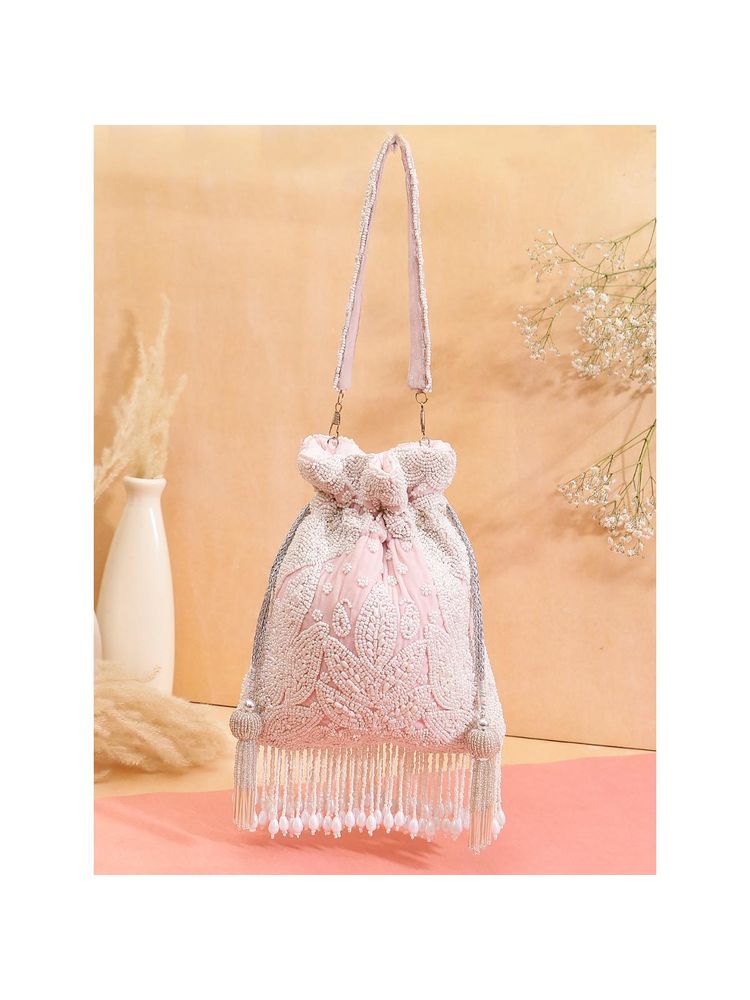 SWISNI Womens Pink Embroidered Potli Bag-picture-14