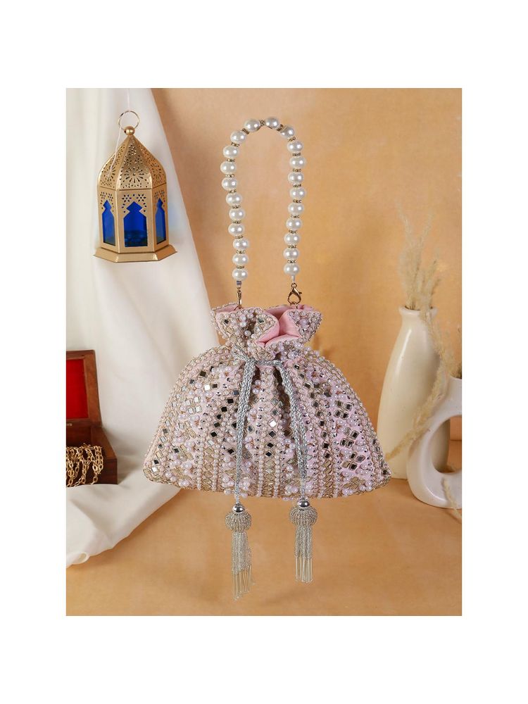 SWISNI Womens Pink Embroidered Potli Bag-image-37