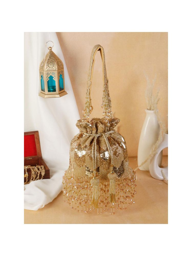 SWISNI Womens Gold Embroidered Potli Bag-picture-24