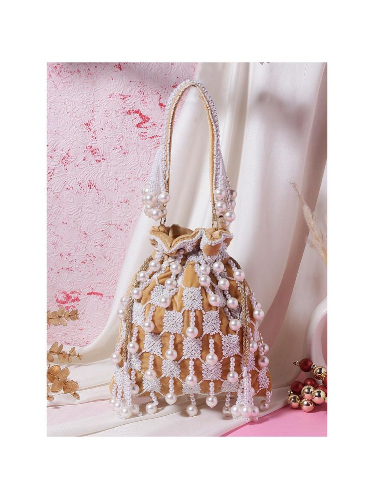 SWISNI Womens Gold Embroidered Potli Bag-picture-2