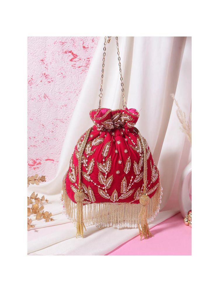SWISNI Womens Pink Embroidered Potli Bag-picture-29