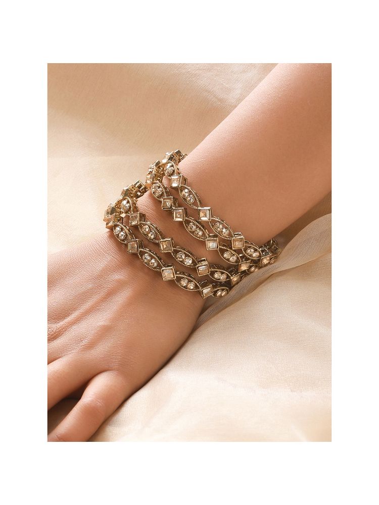 Aatmana Set of 4 Gold Plated Pearl And White Kundan Studded Bangles-image-13