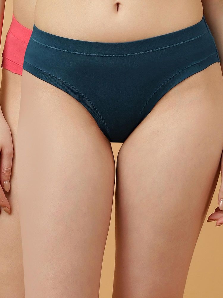 SOIE Women Mid Rise Stretch Cotton Seamless Full Coverage Shorty Panty Multi-Color (Pack of 2)-picture-3