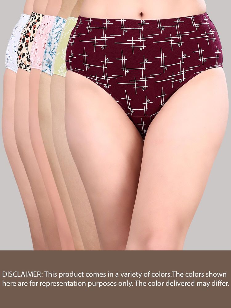 SOIE Women High Waist Full Coverage Printed Cotton Briefs Multi-Color (Pack of 6)-image-40