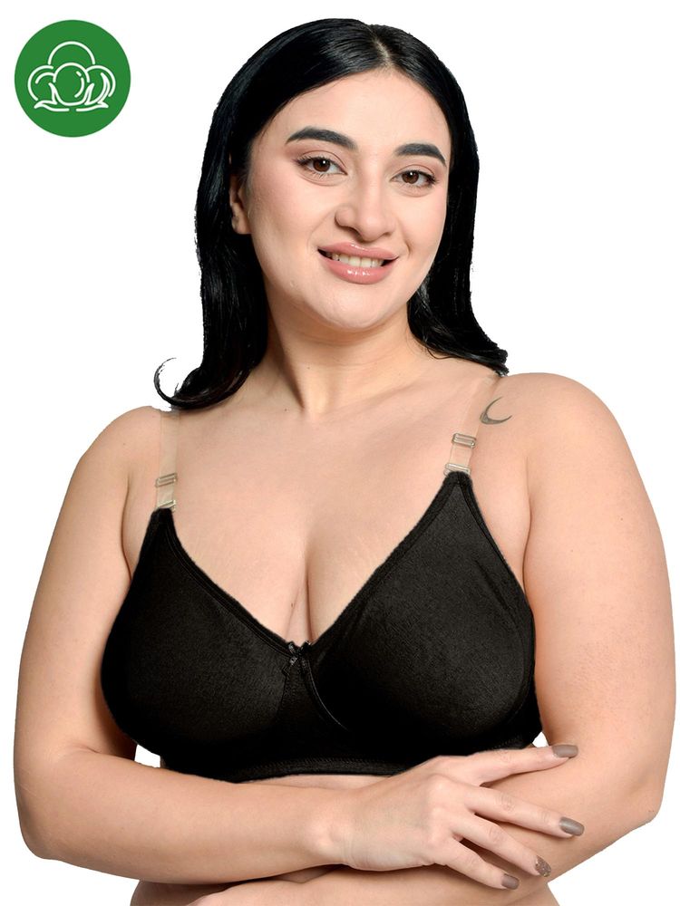 Inner Sense Plus Size Non-Wired Non Padded Anti Odour Anti Microbial Backless Bra Black-image-3