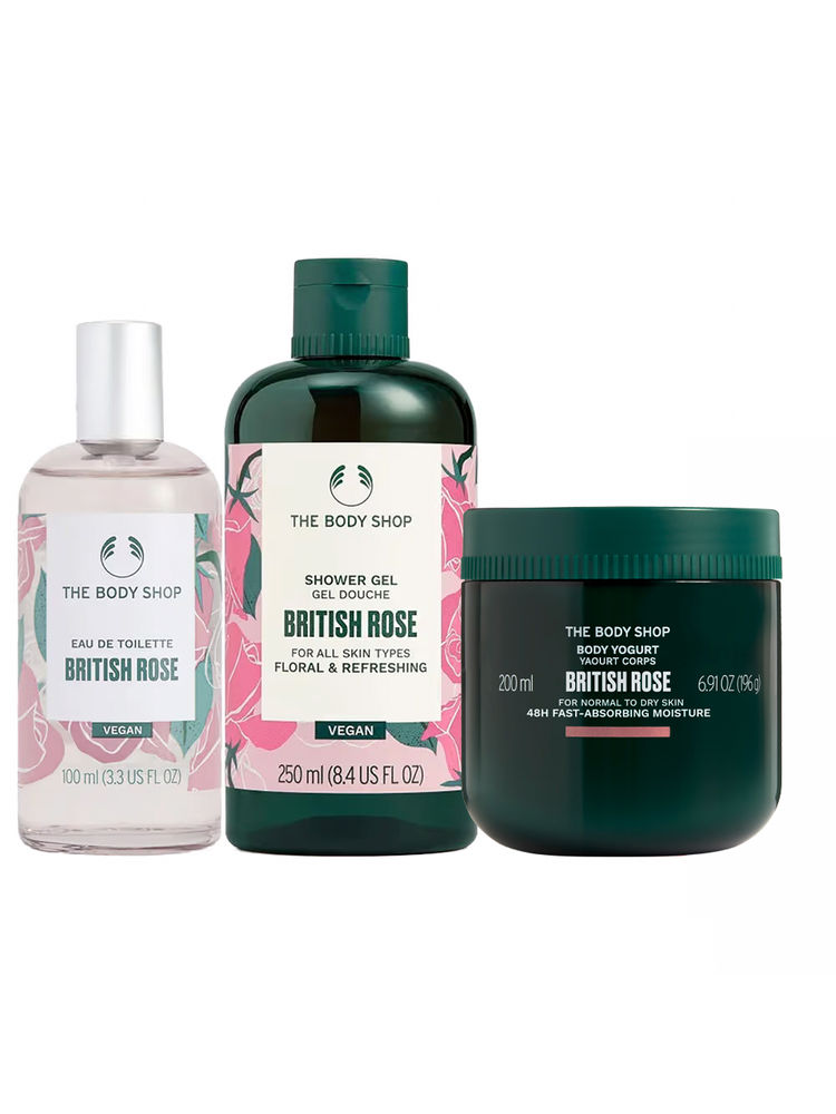 The Body Shop British Rose Shower Gel, Body Yogurt & Eau De Toilette Combo