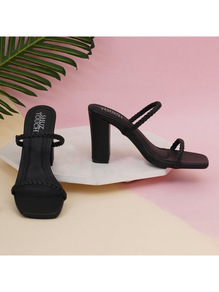 SHUZ TOUCH Braided Black Block Heels-image-25
