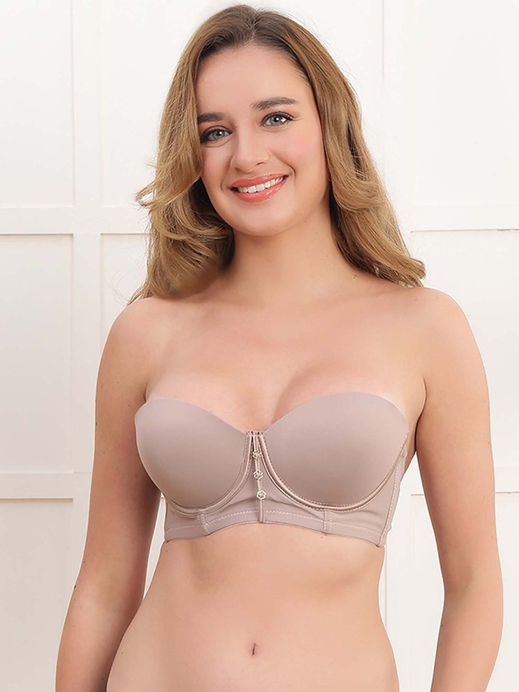 PrettyCat Women's Smooth Finish Seamless Strapless T-Shirt Bra - Beige-picture-32