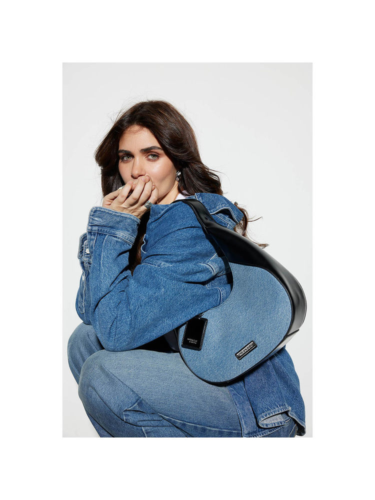 MIRAGGIO Gaby Denim Hobo Shoulder Bag For Women -Black and Blue (S)-image-46