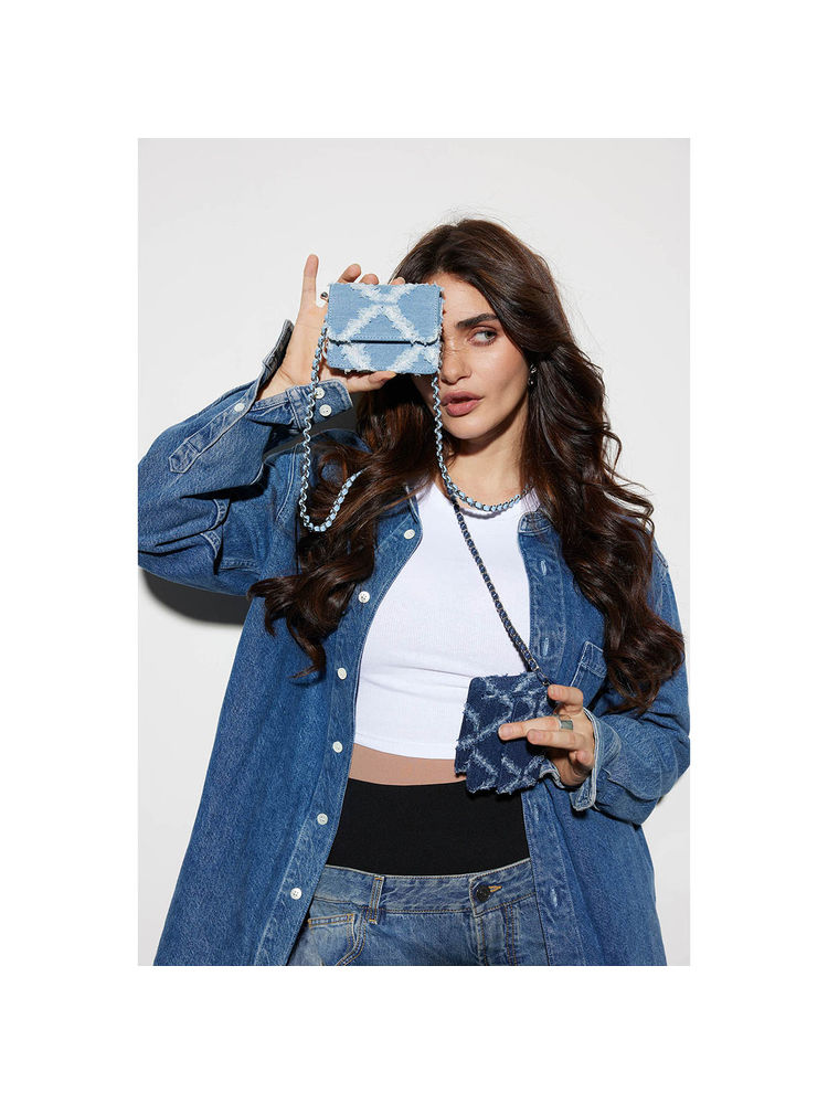 MIRAGGIO Camilla Denim Checks Mini Crossbody Bag For Women -Blue (S)