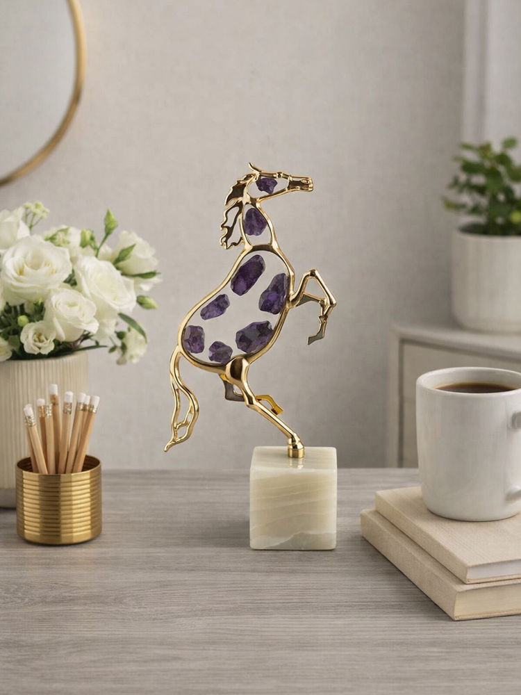 Smokey Cocktail Purple Metal Stone Running Horse Showpiece-image-22