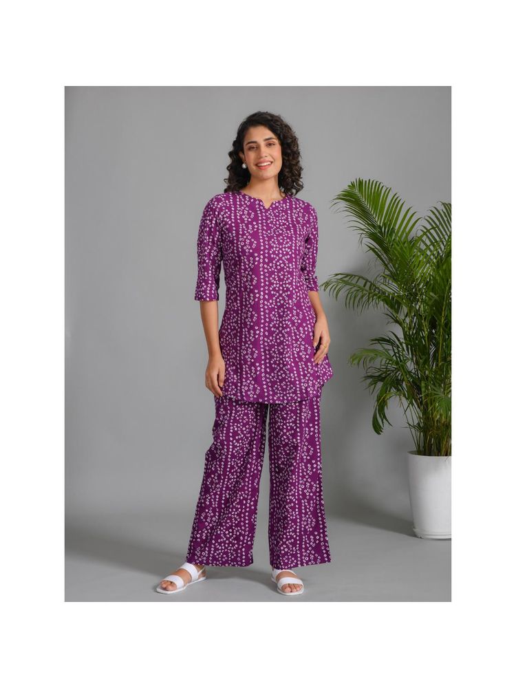 sanskrutihomes SAY Women Purple Bandhni Printed Night Suit (Set of 2)-picture-38
