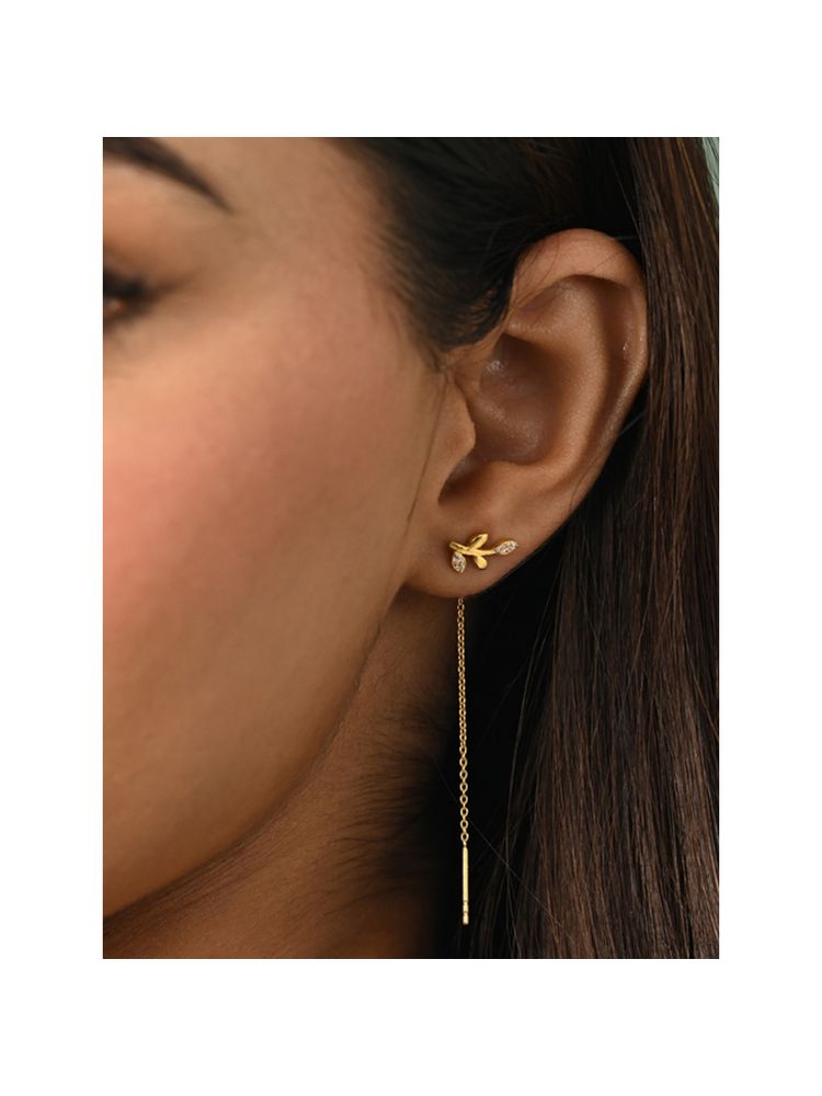 CLARA White 925 Silver Leafy Gold Plated Long Chain Sui Dhaga Threader Earrings for Women-picture-23