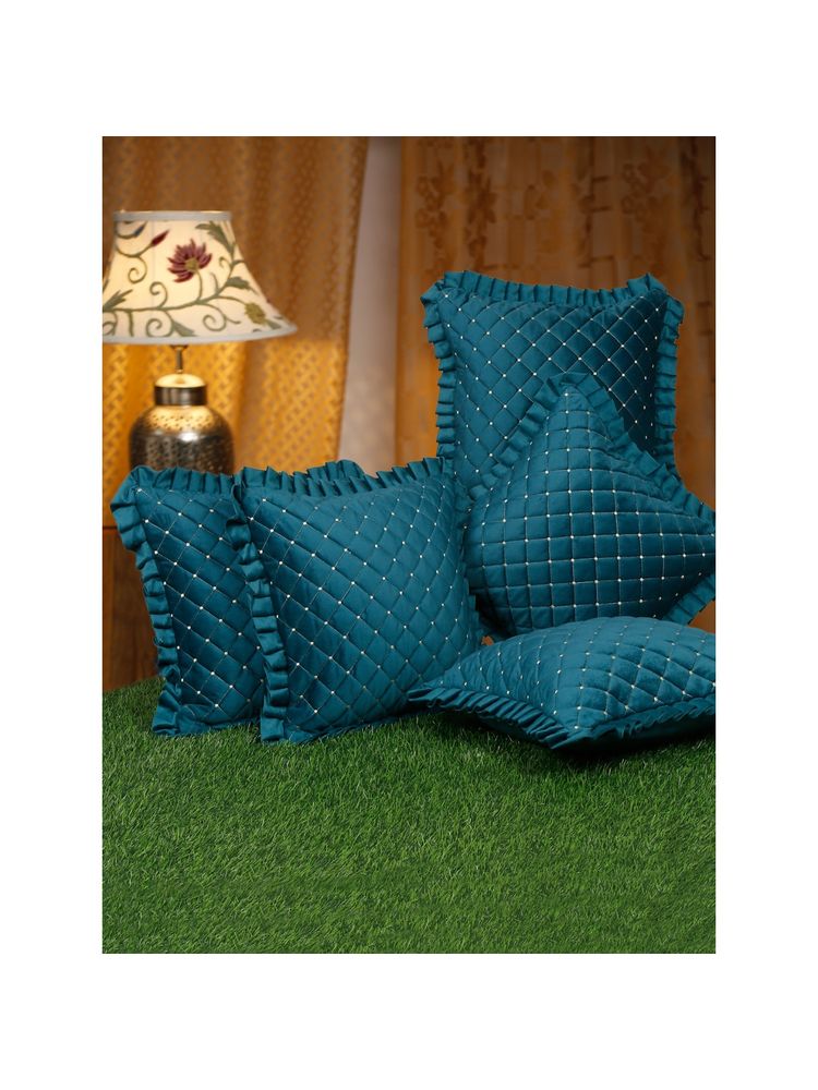HOSTA HOMES Soft Quilted Velvet Frilled Cushion Covers Pack of 5 (16x16 inches)-picture-49
