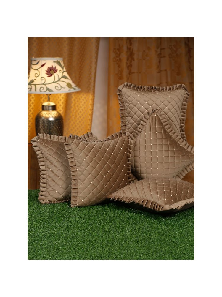 HOSTA HOMES Soft Quilted Velvet Frilled Cushion Covers Pack of 5 (16x16 inches)-picture-35