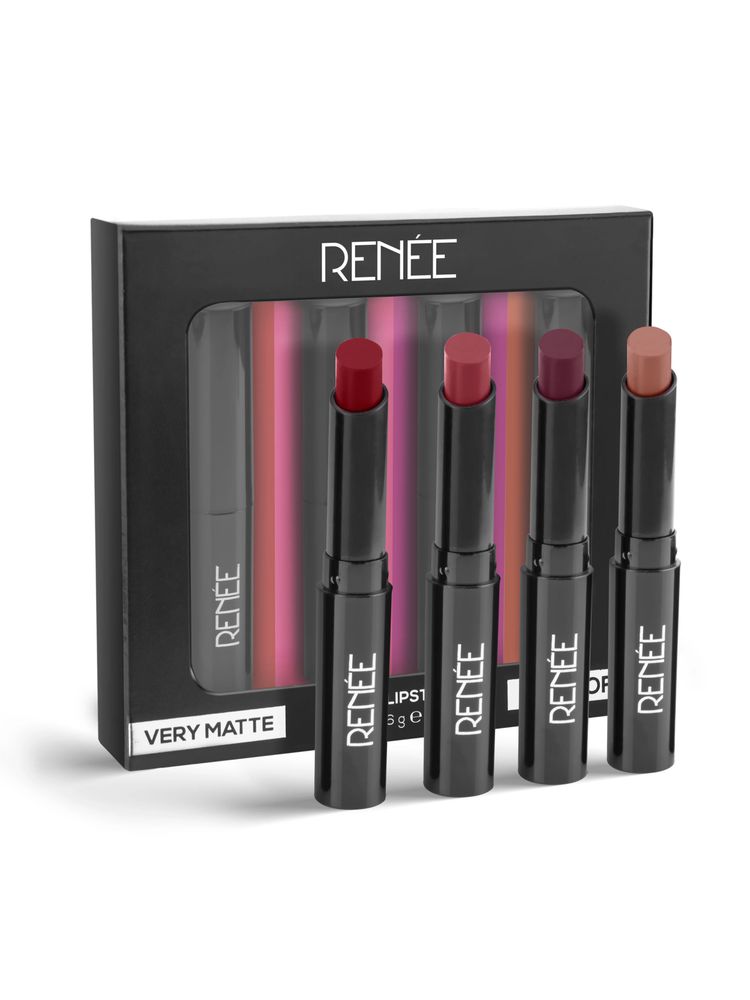 RENEE Very Matte Lipstick Combo- Essentials, Pack Of 4, Full Coverage, Long Lasting, Weightless