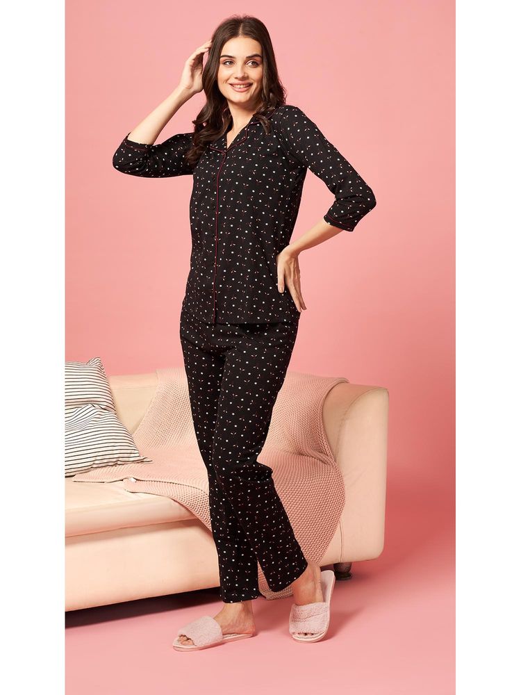 Quira Black Printed Regular Shirt and Pyjama-image-32