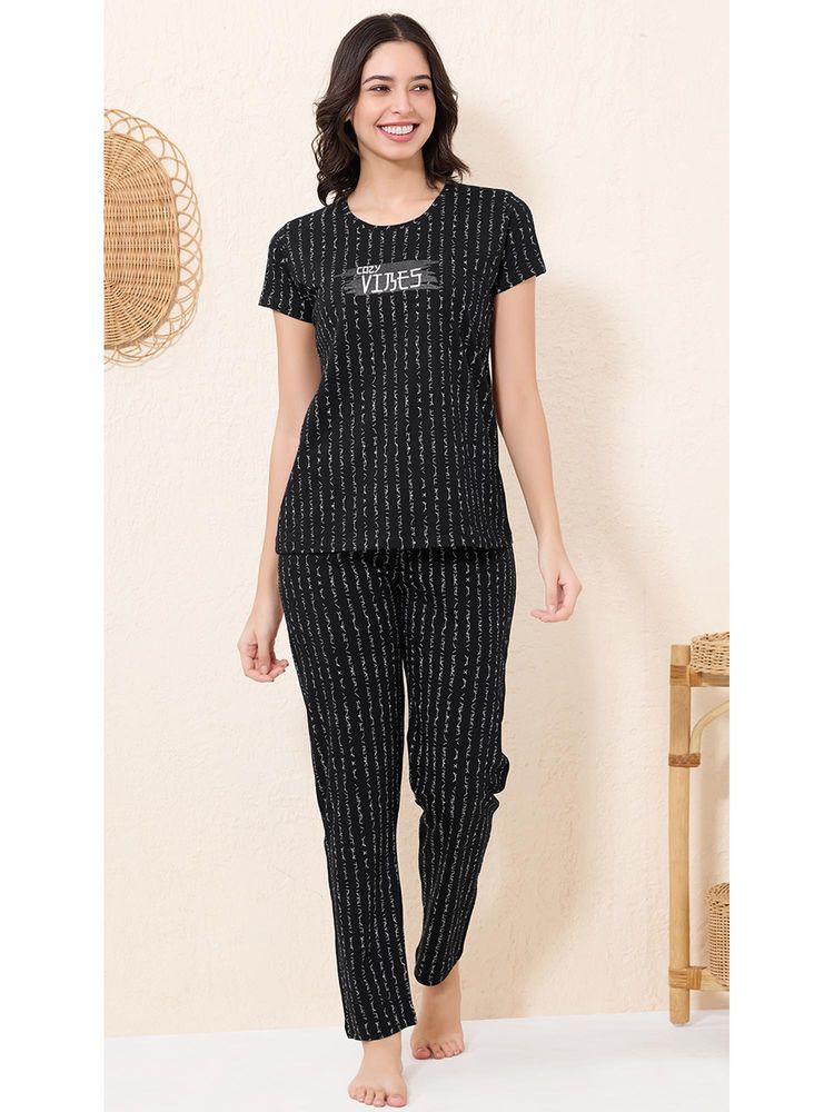 Quira Black Printed Regular T-Shirt and Pyjama-image-41