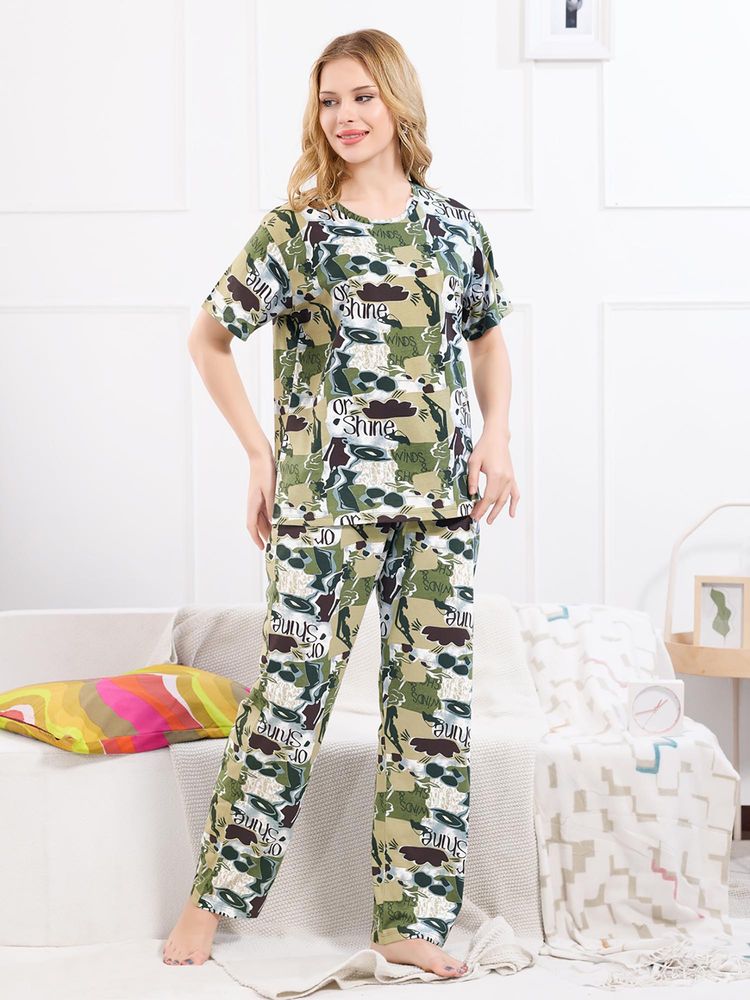 Quira Green Printed Regular Shirt and Pyjama-image-14