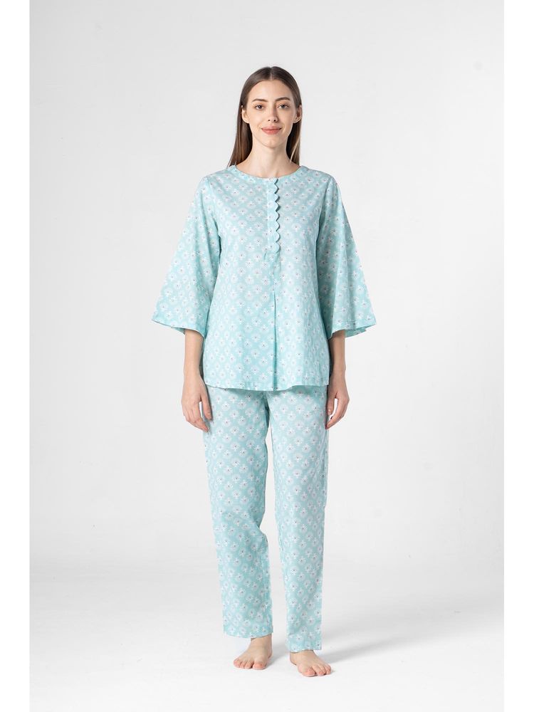 SANSKRUTIHOMES Blue Floral Regular Top and Pyjama-picture-22