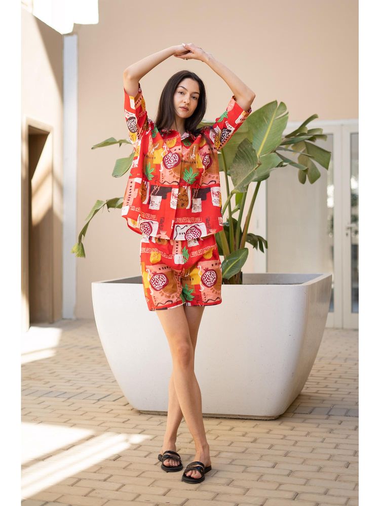 SANSKRUTIHOMES Red Printed Regular Shirt and Shorts-picture-28