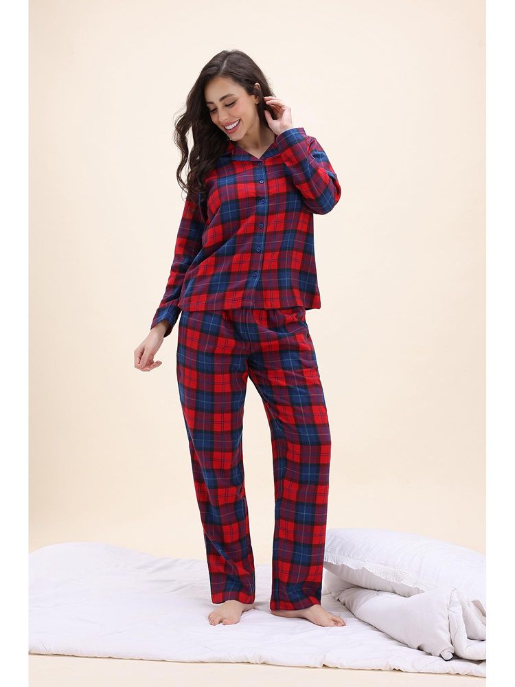 Zivame Red Checks Regular Shirt and Pyjama-image-1