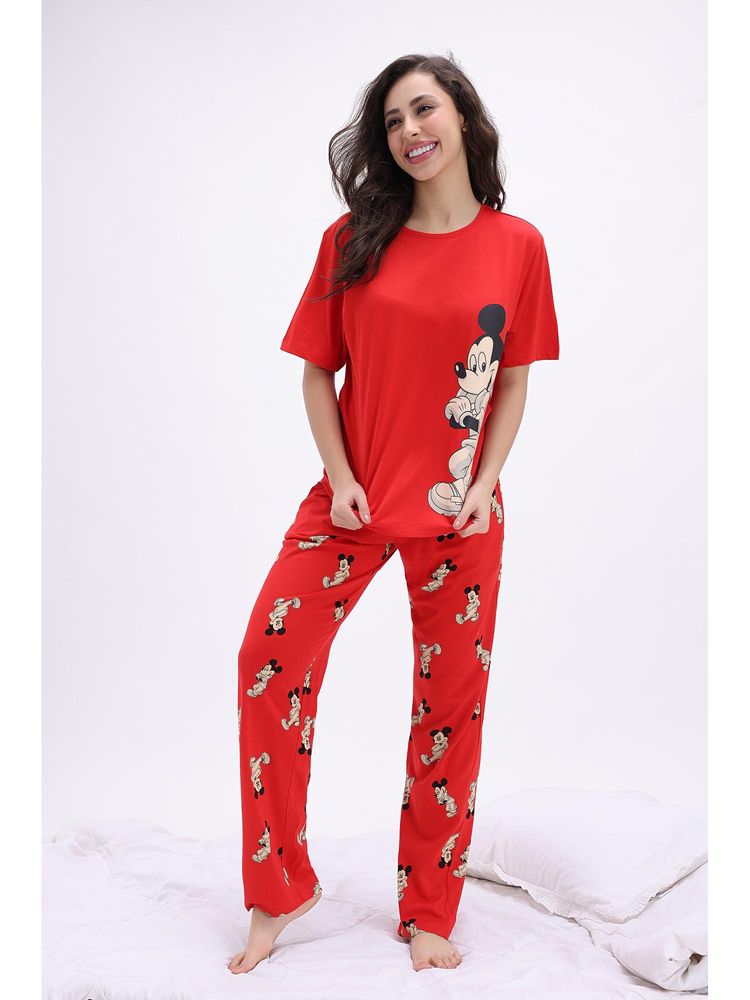 Zivame Red Printed Relaxed T-Shirt and Pyjama-image-3