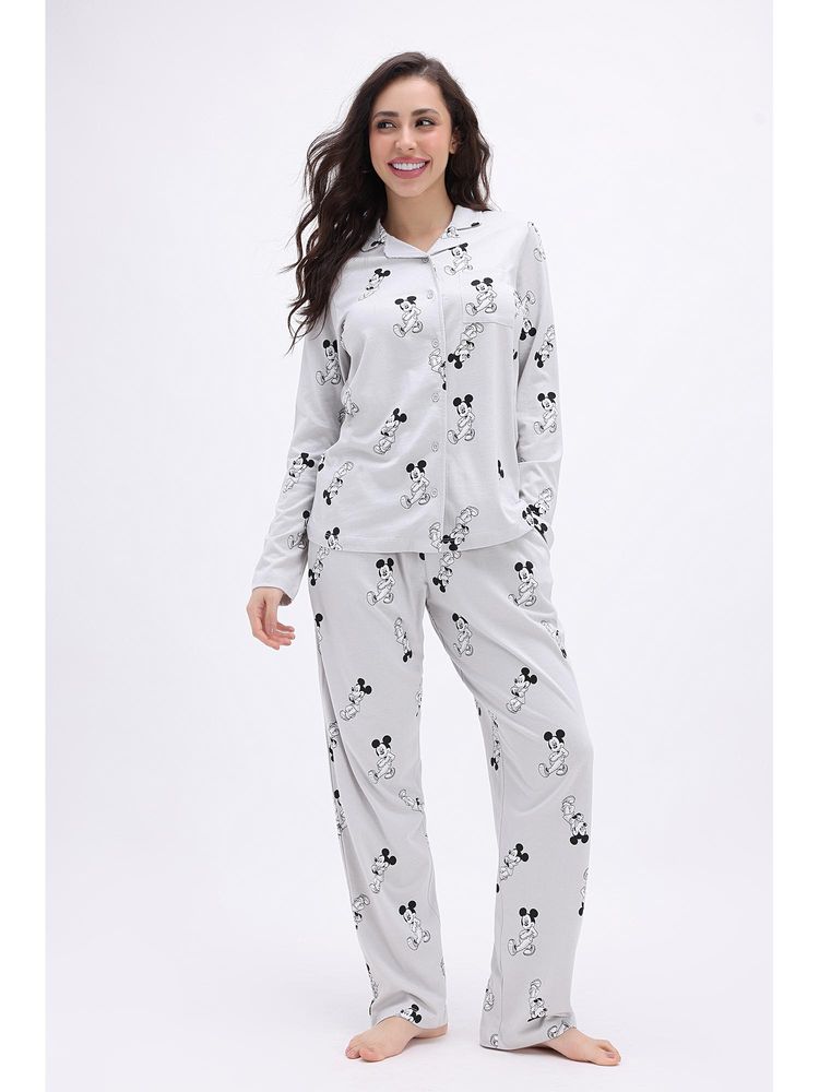 Zivame Grey Printed Relaxed Shirt and Pyjama-image-5