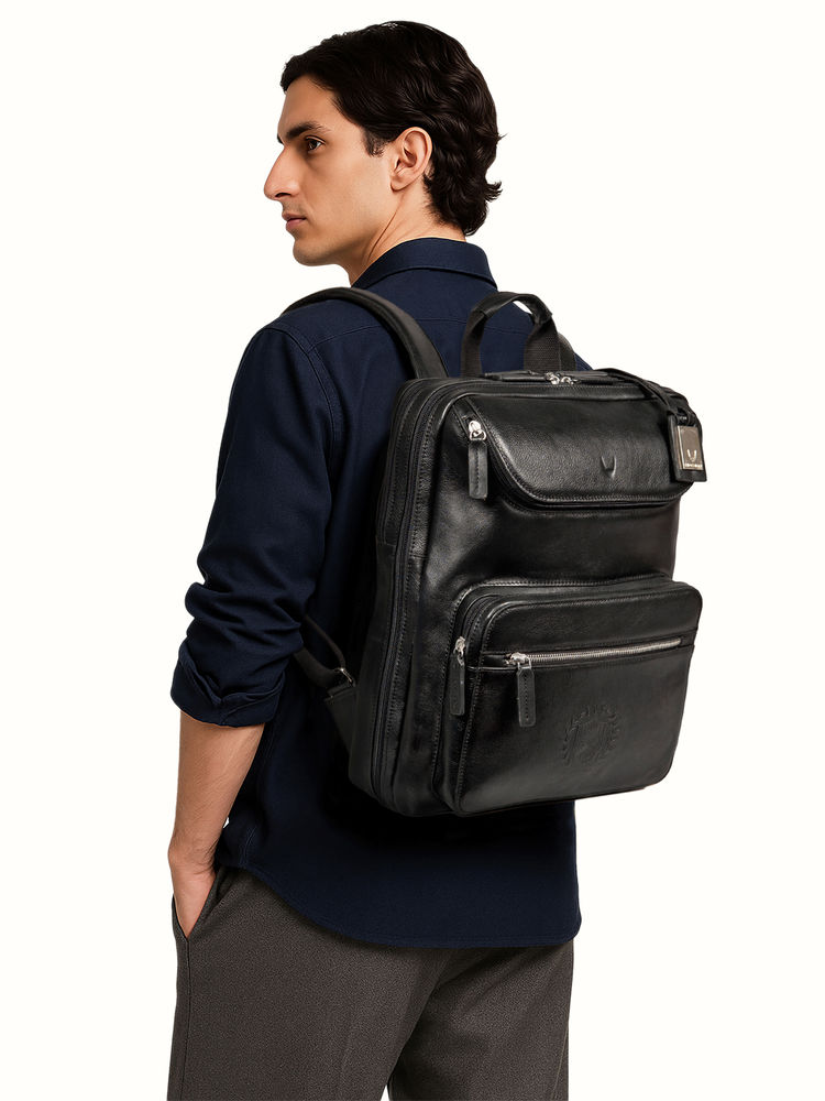 Hidesign Andover 03 Genuine Leather Mens Black Backpack-image-14