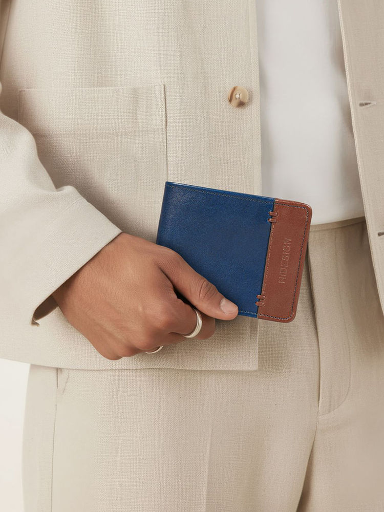 Hidesign Andover W2 Genuine Leather Mens Blue Tri Fold Wallet-image-1