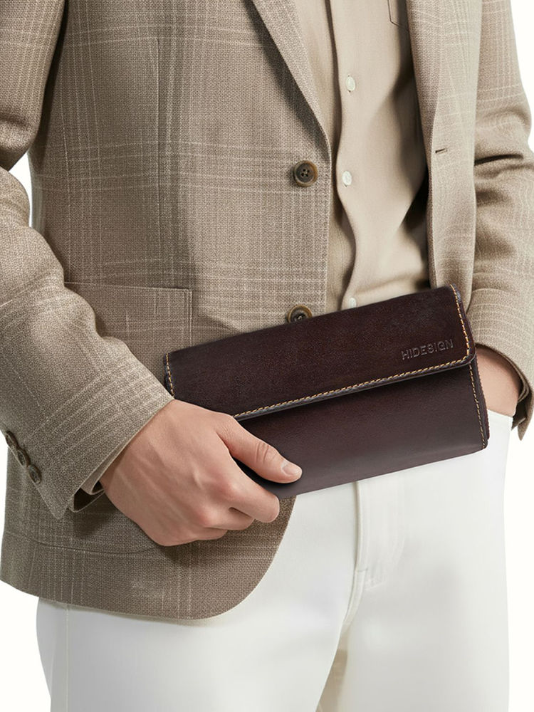 Hidesign ANDOVER W4 Genuine Leather Mens Brown Zip Around Wallet-image-2
