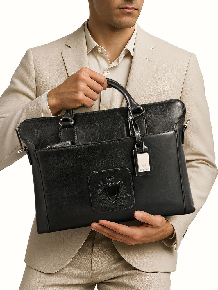 Hidesign Carnegie 01 Genuine Leather Mens Black Laptop Bag with Detachable Straps-picture-16