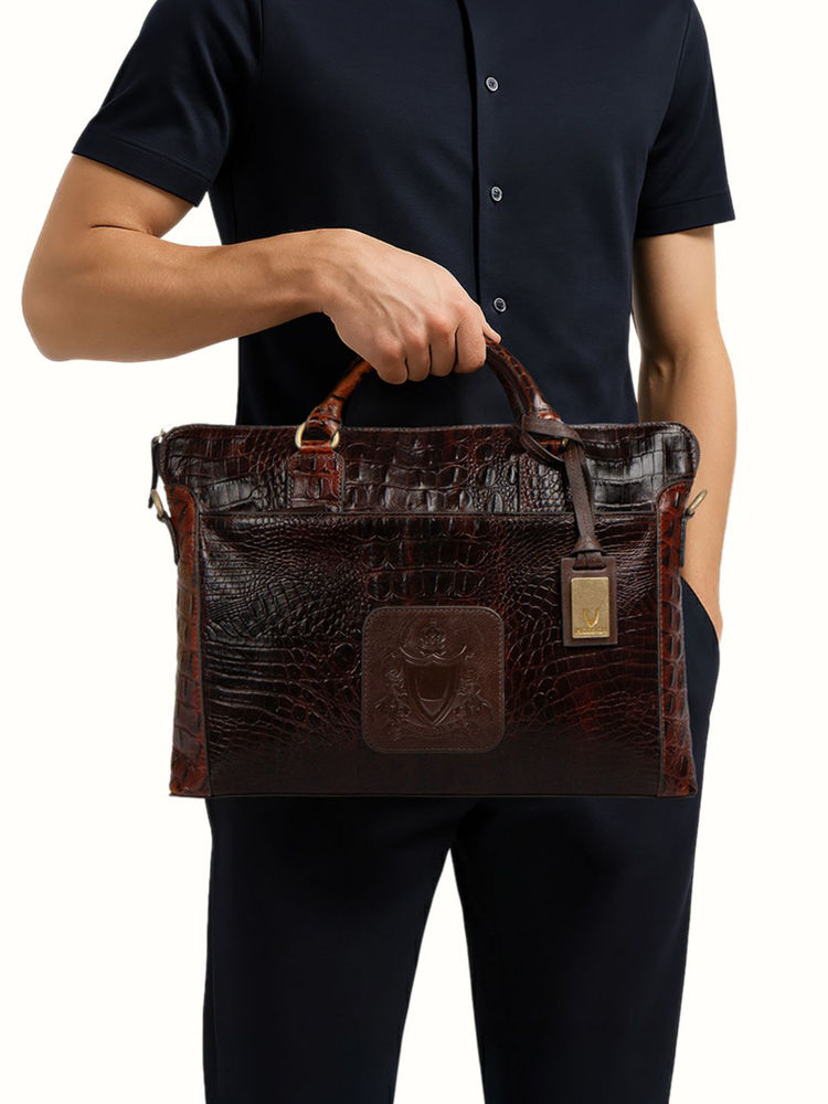 Hidesign Carnegie 01 Genuine Leather Mens Brown Laptop Bag with Detachable Straps-picture-18