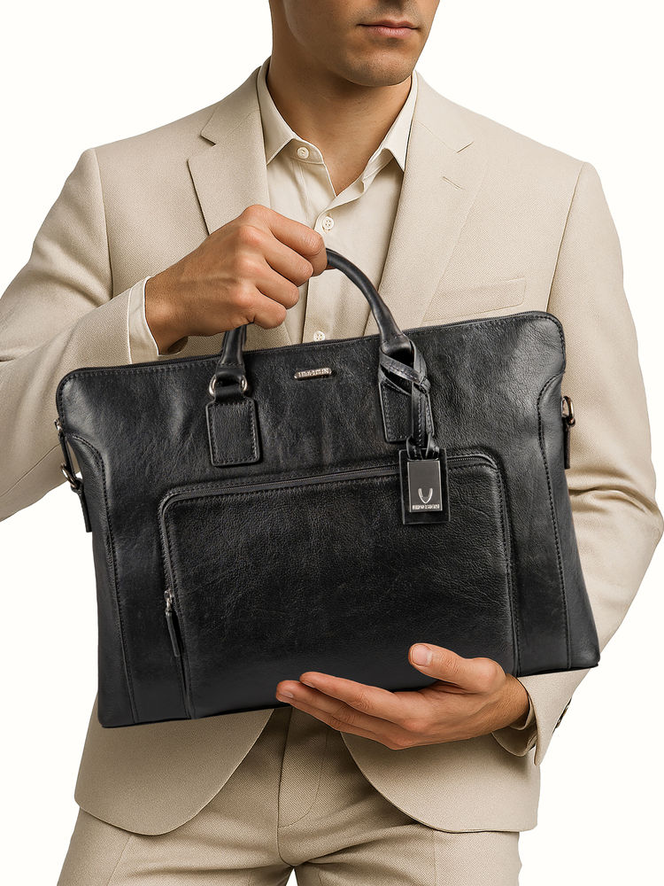 Hidesign Carnegie 02 Genuine Leather Mens Black Laptop Bag with Detachable Straps-picture-15