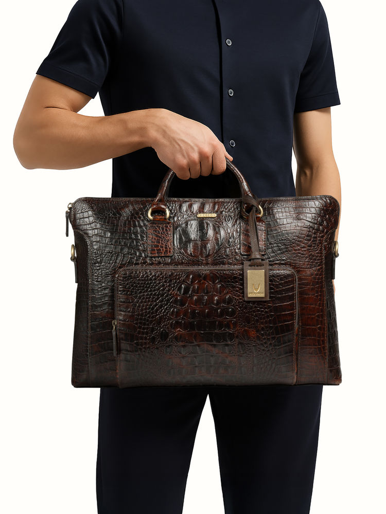 Hidesign Carnegie 02 Genuine Leather Mens Brown Laptop Bag with Detachable Straps-picture-17