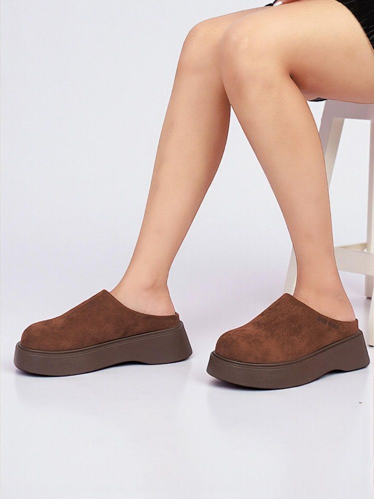 Truffle Collection Brown Solid Clogs-image-12