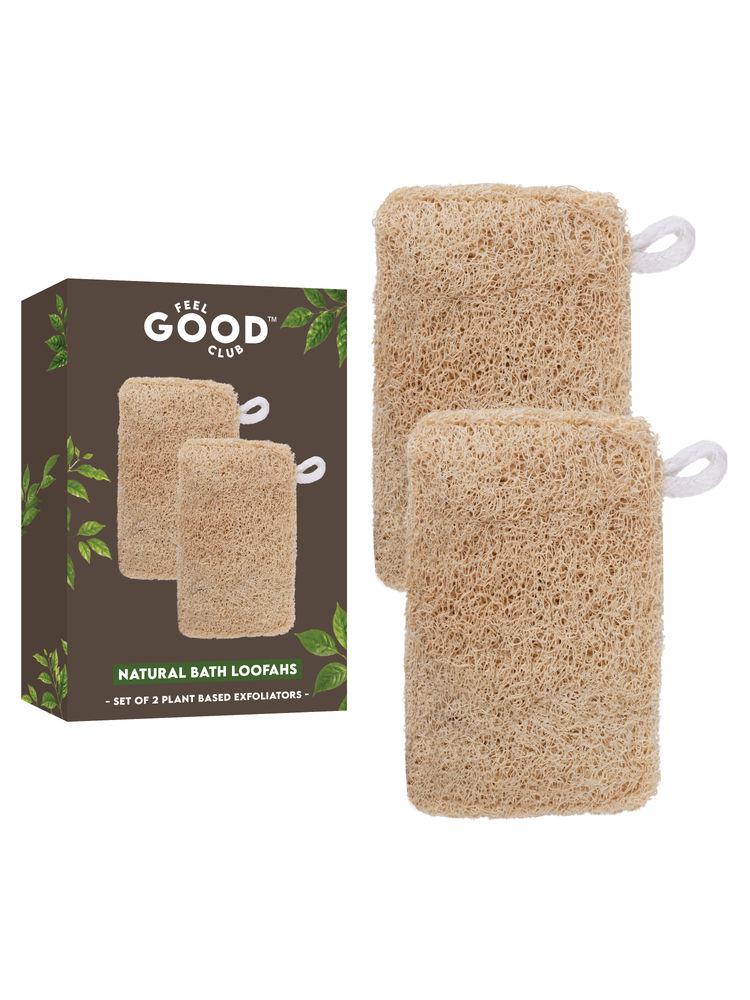 Feel Good Club Natural Bath Loofahs Body Scrubber Shower Sponge For Skin Cleansing Care - Pack Of 2-image-3