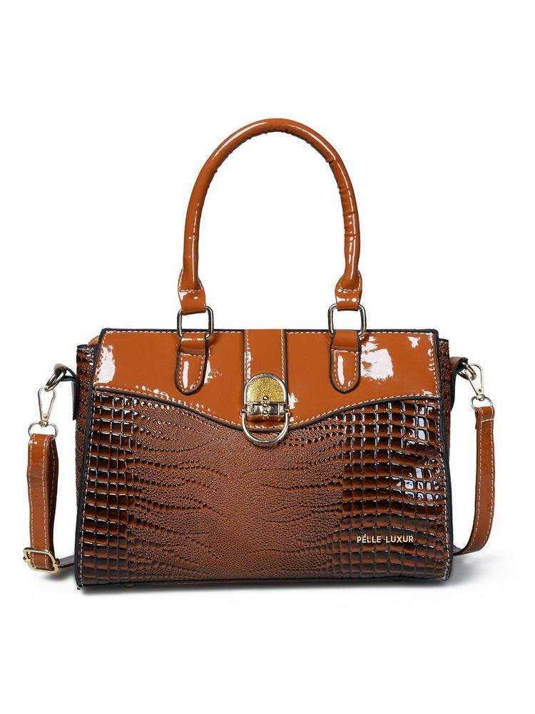 Pelle Luxur Stylish Brown Satchel Bag for Women (M)-image-11