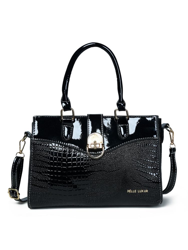 Pelle Luxur Stylish Black Satchel Bag for Women (M)-picture-13