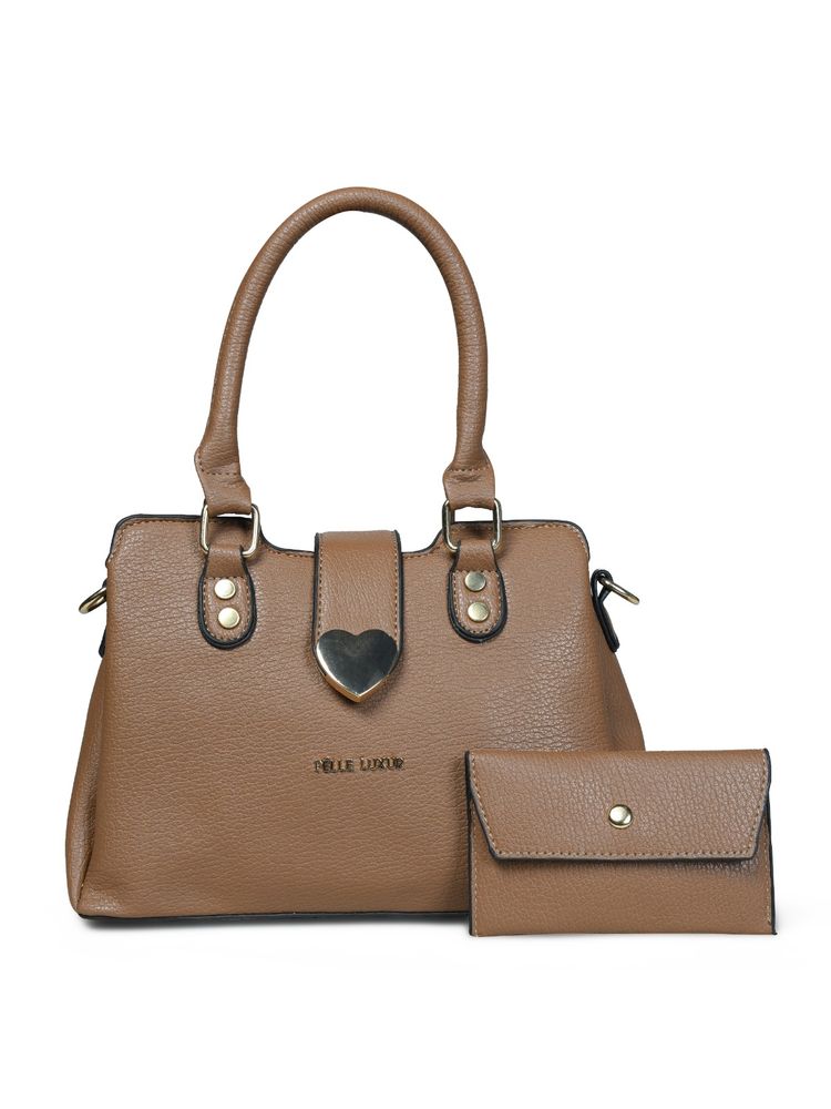 Pelle Luxur Stylish Khaki Satchel Bag for Women with Pouch (Set Of 2) (S)-picture-12