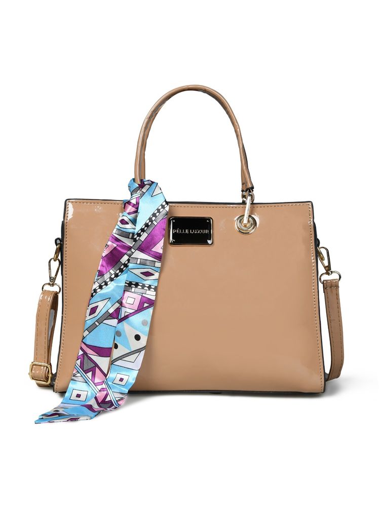 Pelle Luxur Stylish Camel Brown Satchel Bag for Women with Scarf (M)-picture-23