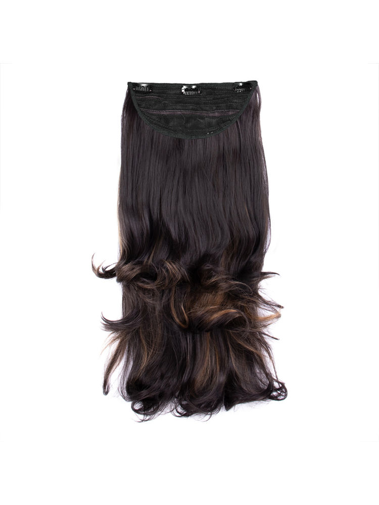Stasia Street Clip-In 24 Inch Out Curl Dark Brown Hair Extensions With Golden Highlights