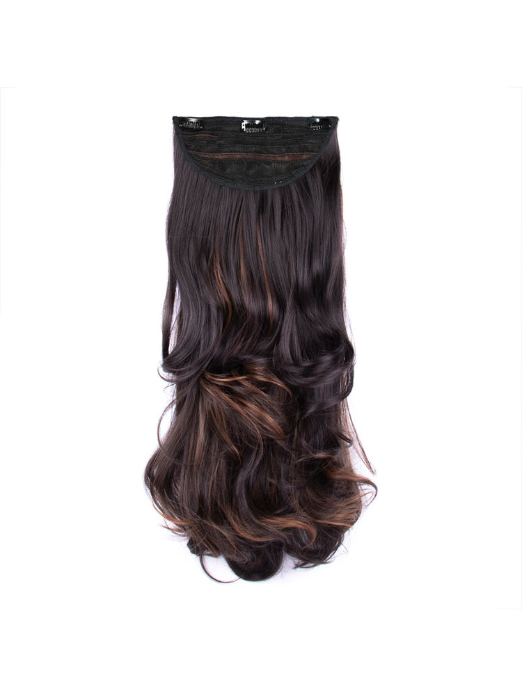 Stasia Street Clip-In 24 Inch Out Curl Dark Brown Hair Extensions With Copper Highlights