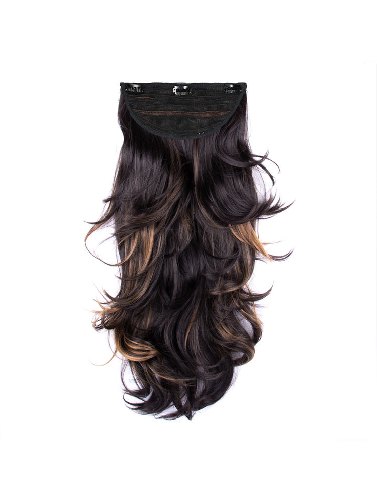 Stasia Street Clip-In 18 Inch Out Curl Dark Brown Hair Extensions With Golden Highlights