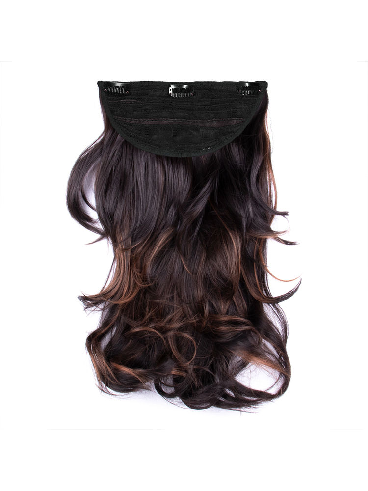 Stasia Street Clip-In 18 Inch Out Curl Dark Brown Hair Extensions With Copper Highlights