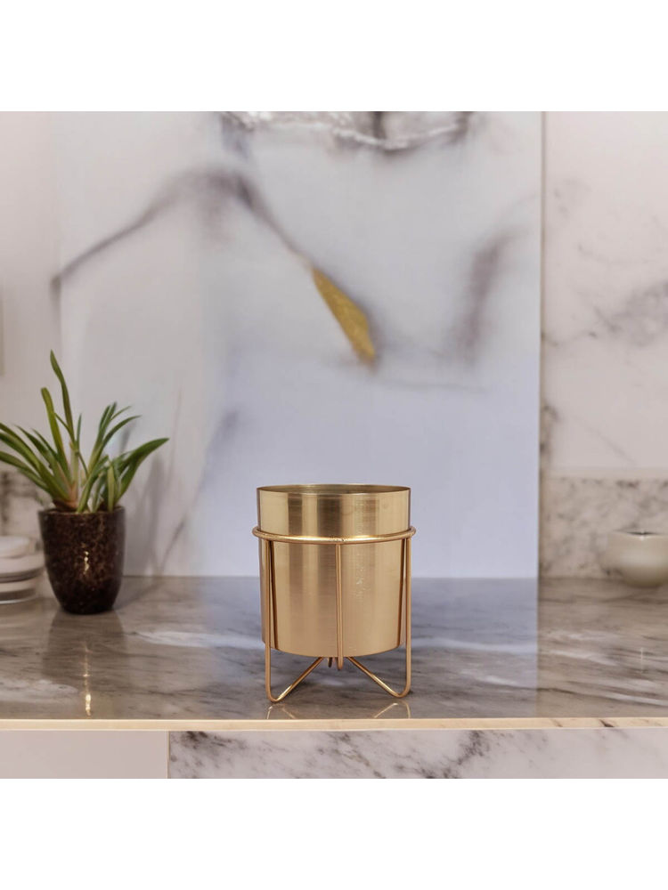 Manor House Waves Golden Metal Planter With Stand 11 Inches Tall-image-8