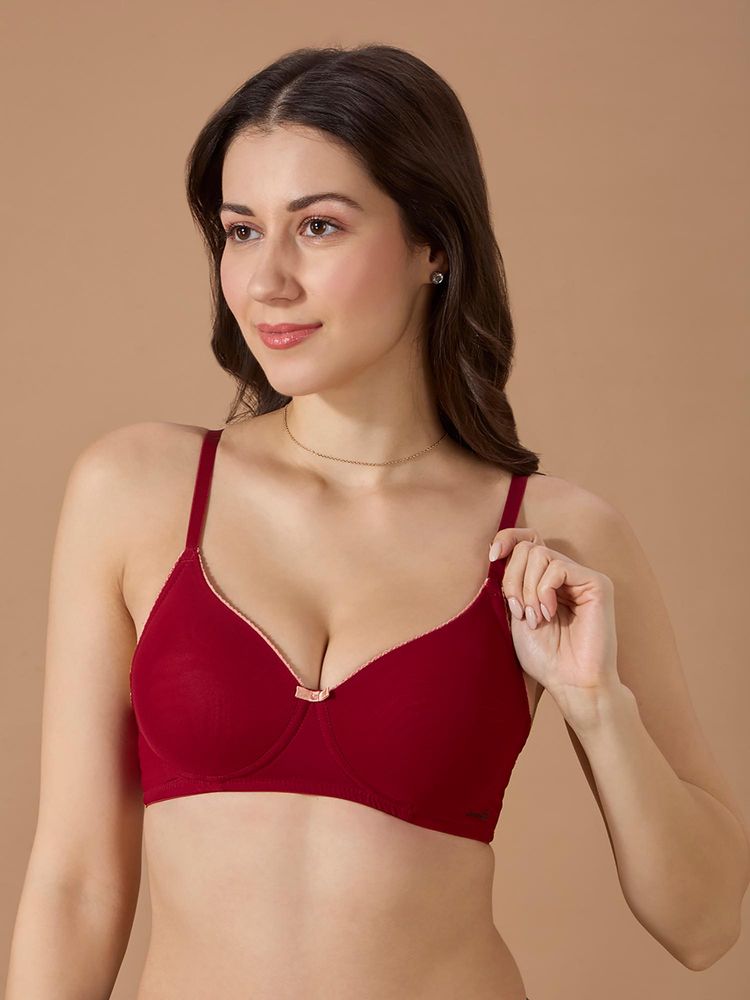 bodyline Maroon Solid Padded Seamless Medium Coverage Bra-picture-16